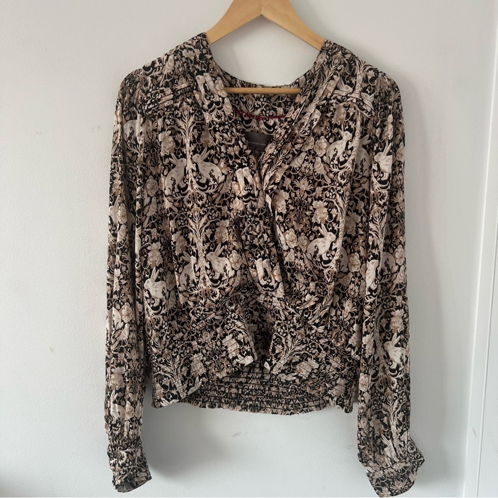 Anthropologie Boho Rabbit Floral Blouse – Smocked Waist M - Picture 3 of 14